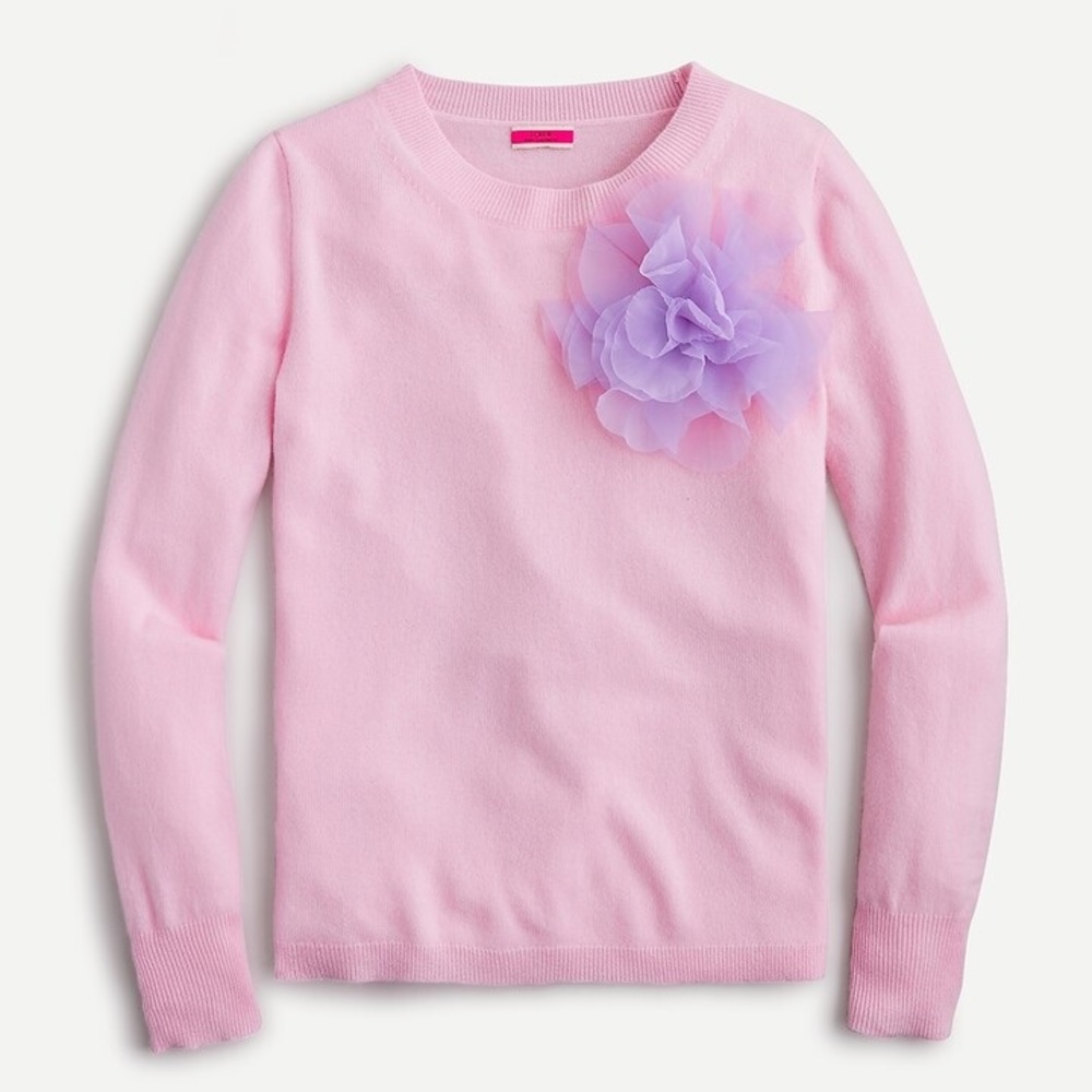 J Crew long sleeve cashmere crewneck with embellished flower size large